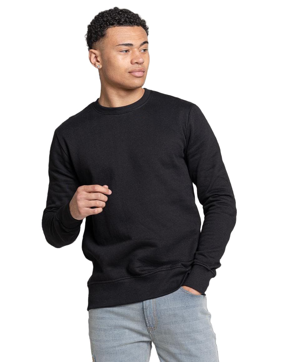 Judas SinnedMens Black Plain Long Sleeved Sweatshirt Cotton Essential Workwear Casual Crewneck Soft