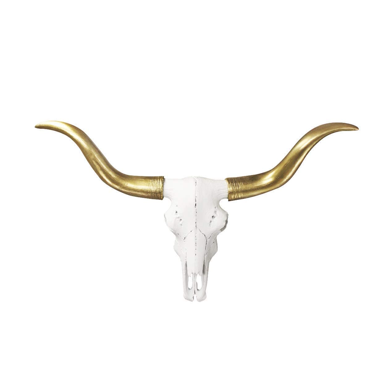 Wallcharmers Mini White + Gold Longhorns Faux Longhorn Skull - 20" Faux Taxidermy Animal Head Wall Decor - Handmade Farmhouse Decor