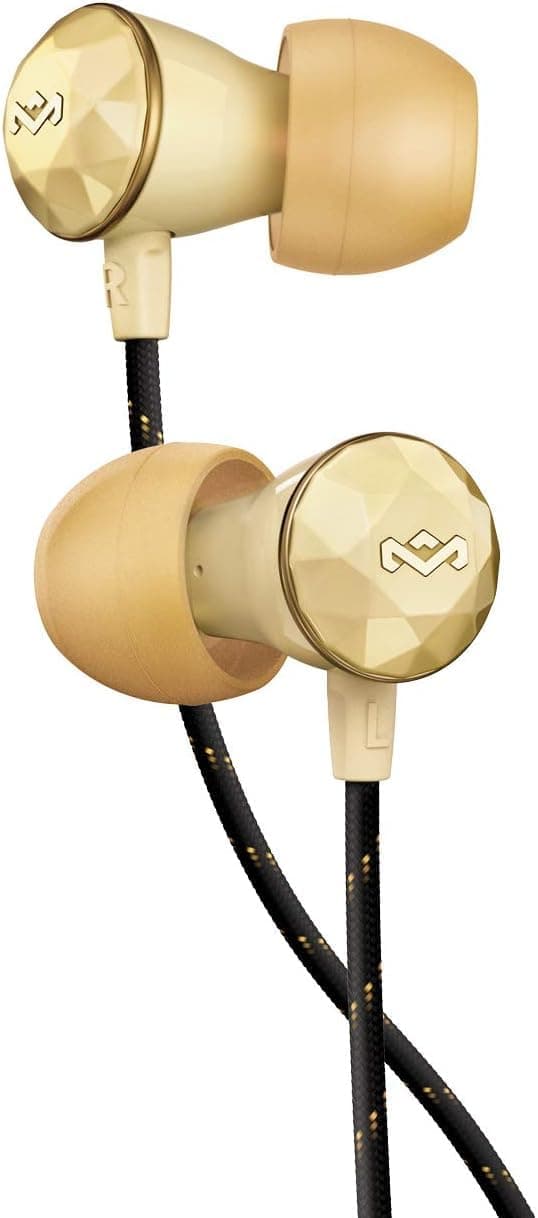 House of Marley Nesta Headphones Noise Cancelling Earbuds with a Microphone, Gold, Large