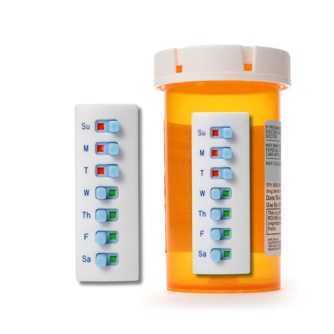 2 Pack Medication Tracker and Reminder, Take-n-Slide Reusable Pill Tracker, Attach to Your Bottle 7 Day Medicine Vitamin Pet Pill Organizer Alternative Medication Aid White