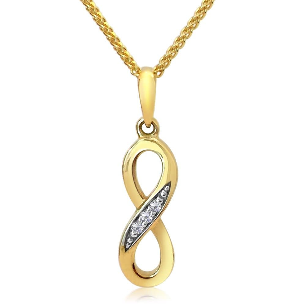 Paul Wright 9ct Gold Infinity Pendant Necklace set with Real Diamond Accents, 41cm plus 5cm Extender