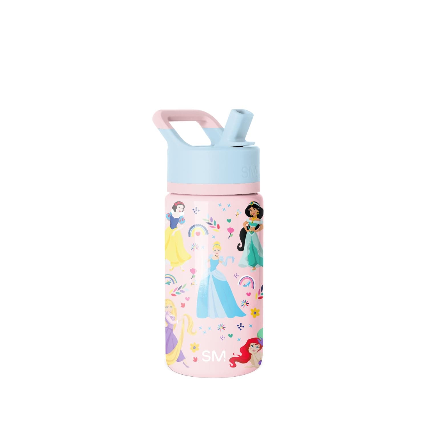 Simple Modern Disney Princess Kids Water Bottle with Straw Lid | Reusable Insulated Stainless Steel Cup for Girls, School | Summit Collection | 14oz, Princess Rainbows