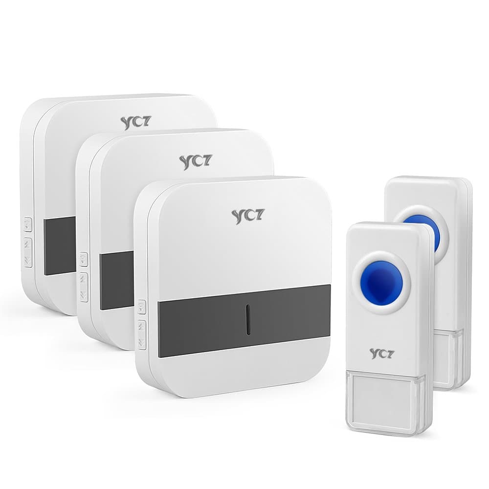YCZ Wireless Doorbell Chime 2 Remote Button and 3 Plugin Power Persistence Waterproof Operating at Over 1000 Feet Range with 52 Kinds of Ring Tones. No Batteries Required for Receiver