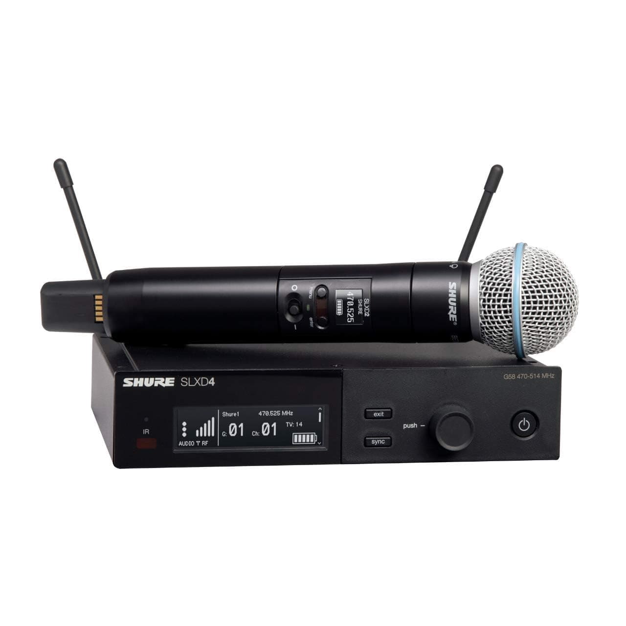 Shure SLXD24/B58 Digital Wireless Microphone System - Includes SLXD2 Handheld Transmitter with BETA 58A Vocal Mic Capsule and SLXD4 Single Channel Rack Mount Receiver | J52 Band (SLXD24/B58-J52)