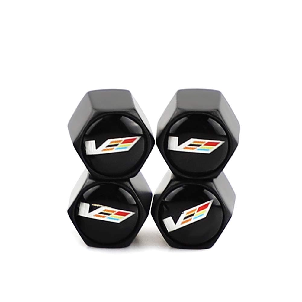 4Pcs Car Tire Metal Valve Stem Air Caps Covers Zinc Alloy Chrome for Cadillac V Logo Emblem with Rubber Ring for Cadillac XT4 XT5 CT6 SRX XTS ATS CTS CTS EXT Coupe Hybrid Escalade(Black)