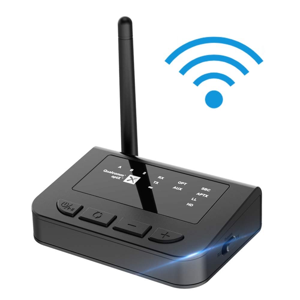 Bluetooth Transmitter Receiver aptX Low Latency, 3 in 1 Wireless 3.5mm Long Range 5.0 Bluetooth Adapter Transmitter for TV Home Stereo PC Headphone