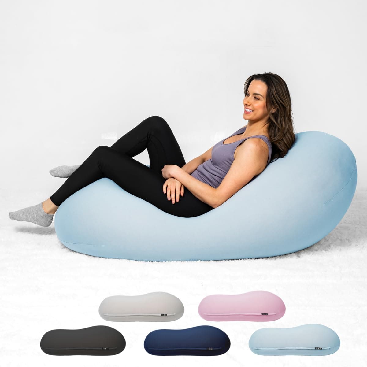 The Moon Pod Bean Bag Chair - Large, Modern Beanbag for Adults, Kids and Teens. Washable Stretch Cover Filled with Thousands of High Density Micro-Beads (Light Blue).