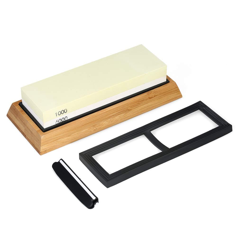 Whetstone — Lupan Double-Sided Knife Sharpening Stone Grit with sturdy non-slip rubber Base (1000/6000 Yellow)