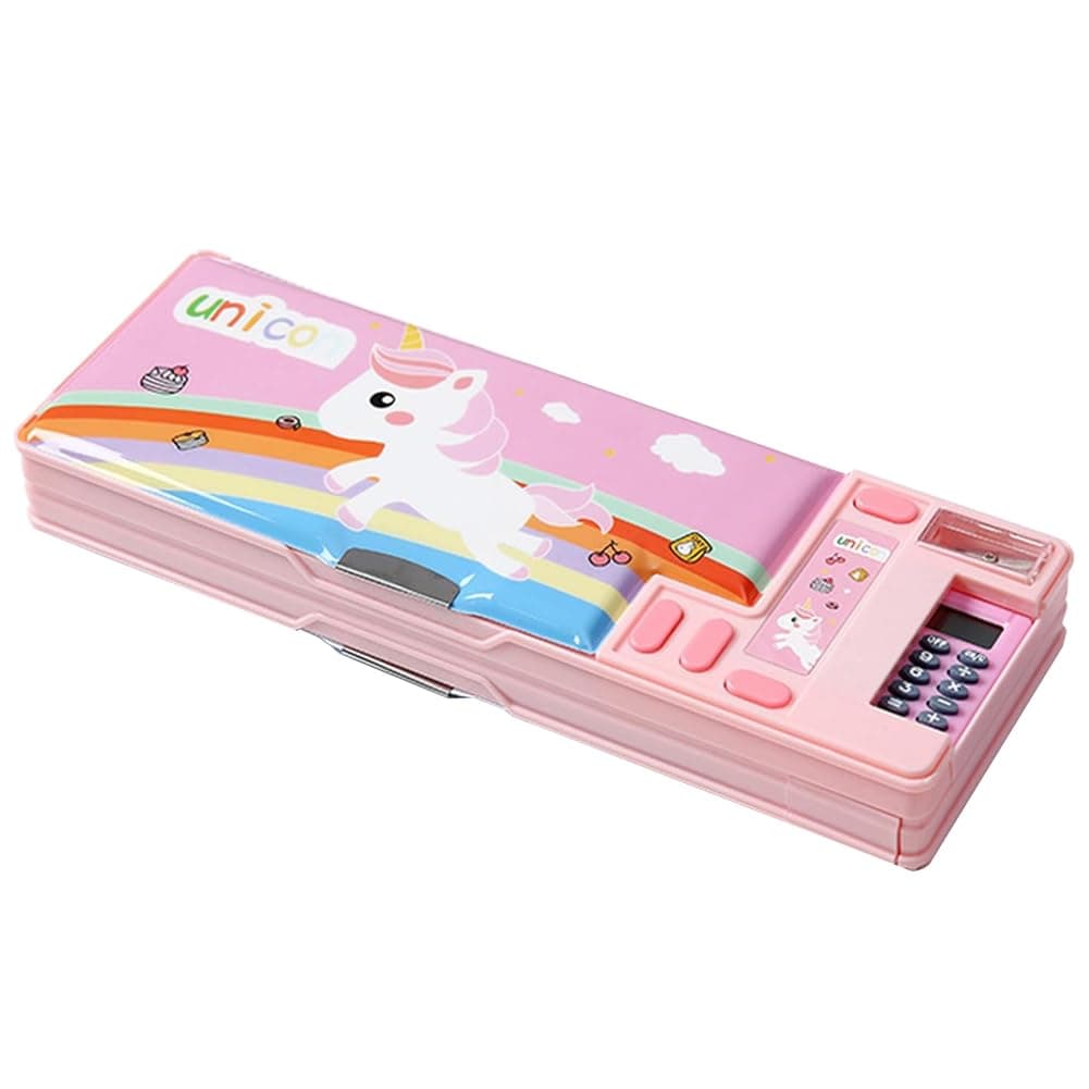 Multifunction Pencil Case, 2 Compartment Unicorn Pencil Box for Girls and Boys, Pink, Best Back to School Gift Set for Kids & Teen