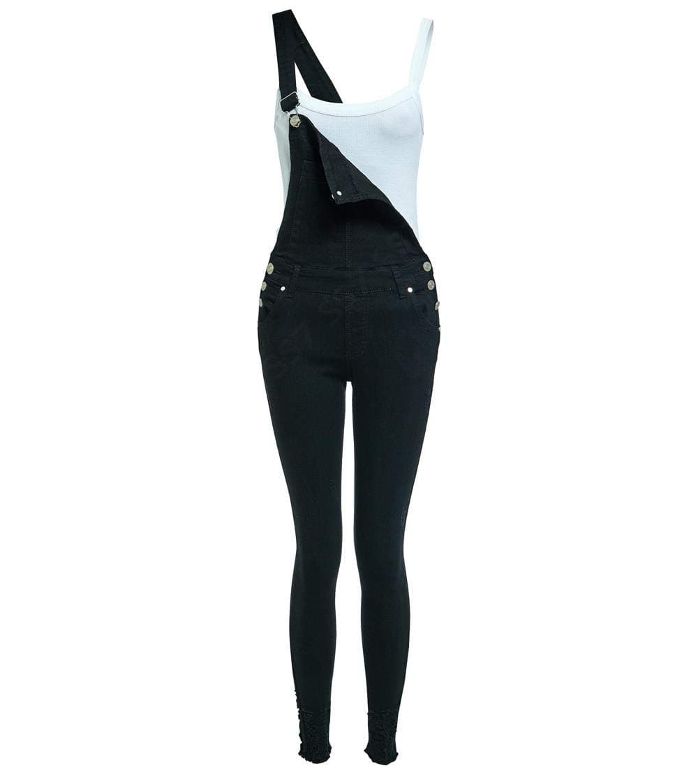 SS7 Dungaree Skinny Fit Stretch Denim Black Womens Size 6-16 Ladies Dungarees Rip Jeans