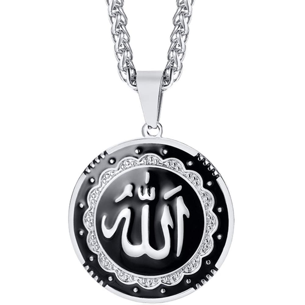 Jewelers Stainless Steel Round Shape Muslim Islamic Religious Pendant Necklace