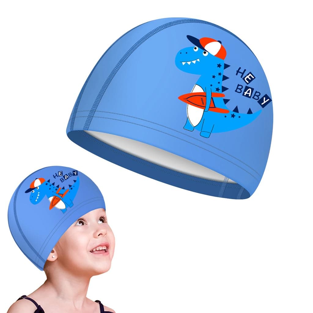 Proberos® Swimming Cap for Boys & Girls, Waterproof Elastic PU Coated Ideal All Head Shape, Silicone Easy fit No Hair Pulling Chlorine Resistant Kids Age 3-12