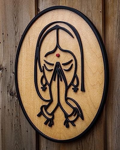 Cross Art WELCOME NAMASTE LADY WOODEN HANGING RELIGIOUS WOODEN WALL DECOR SHOWPIECE HANGING ENTRANCE GATE DECOR WELCOME HOME WALL HANGING AND ATTRACTIVE WELCOME GET SHOWPIECE(30 X 1 X 20 CM, ANTIQUE)