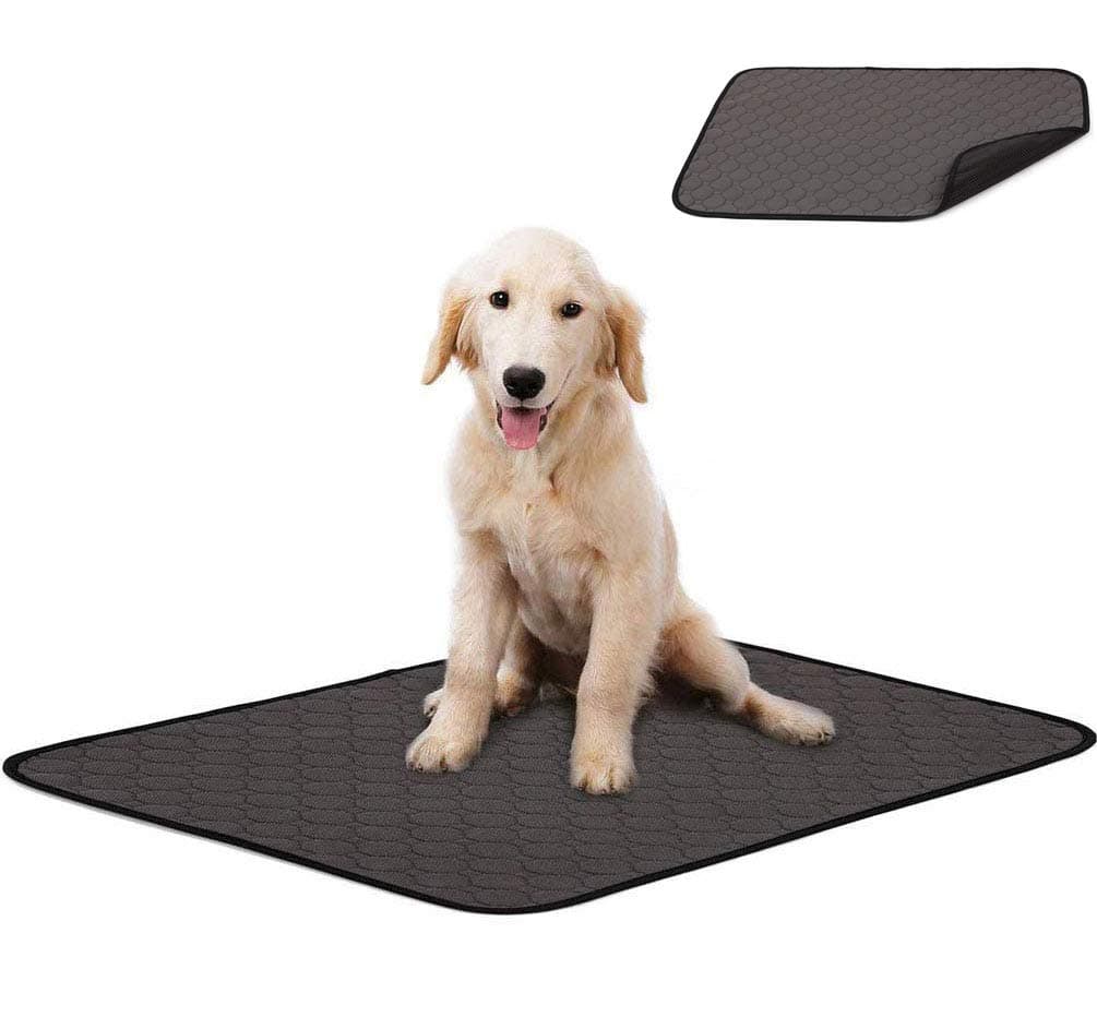 Washable Large Pee Pads for Dogs, 4 Layers Design Waterproof/Soft/Super Absorbing/Anti-Slip Machine Washable Dog Training Puppy Wee Whelping Pad for Home Apartment Crate Travel, 100x67cm Grey (1 Pack)
