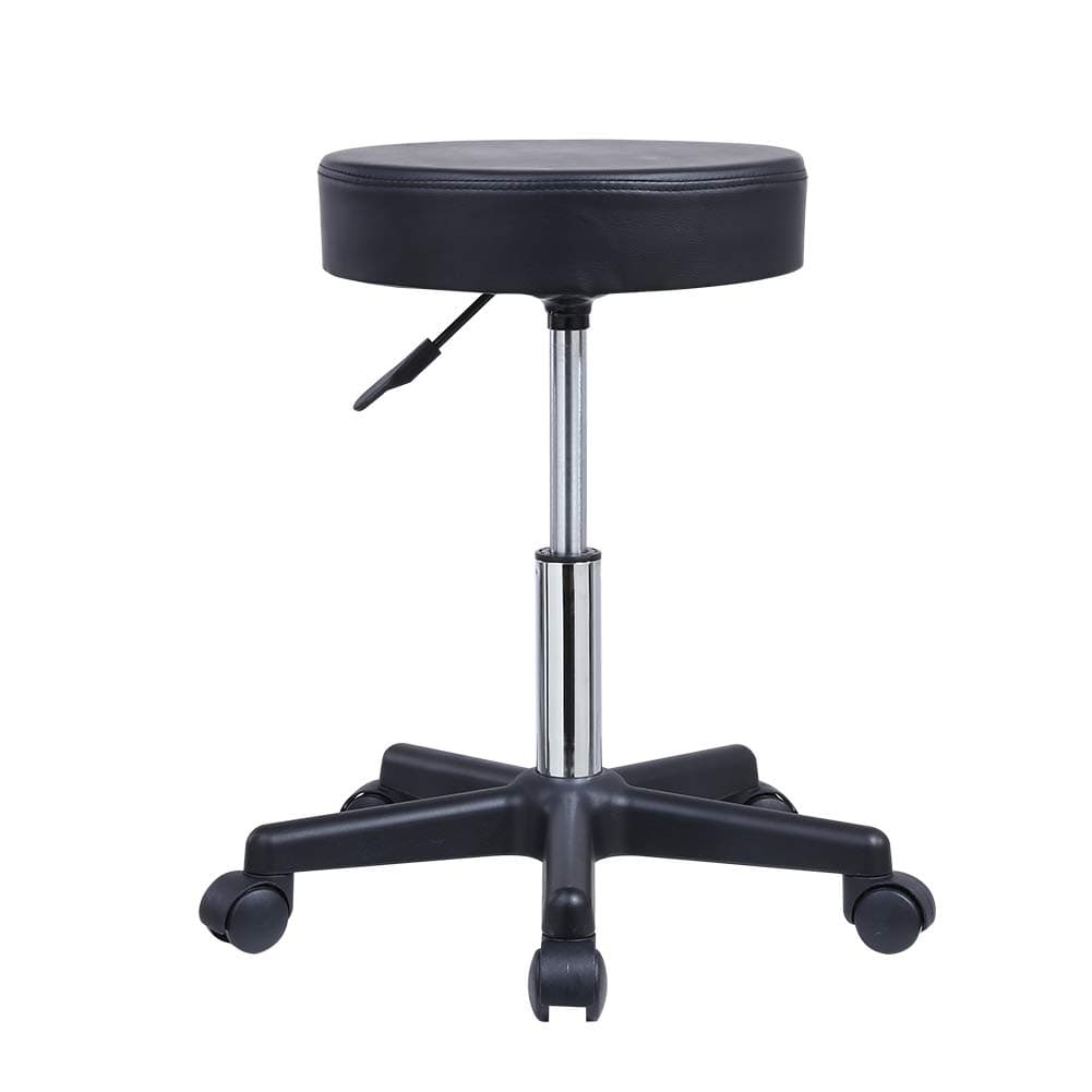 Round Rolling Stool PU Leather Height Adjustable Swivel Drafting Work SPA Salon Stools Chair with Wheels Black