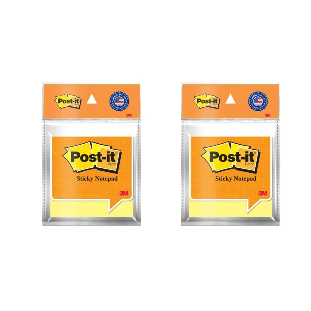 - 3M Post-it Sticky Notes (3" X 3") - Pack of 2 (2x100 Sheets, Canary Yellow)