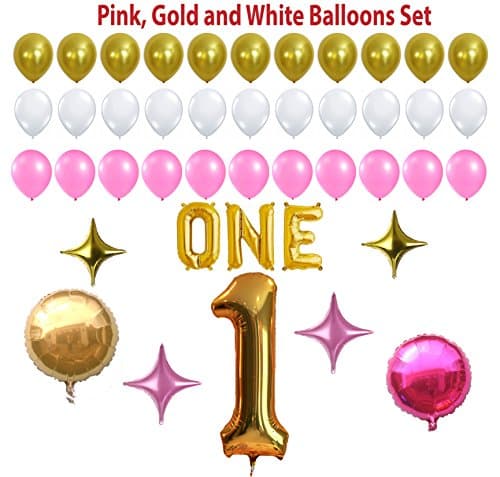 1st Birthday Party Balloon Kit - Fun to be One - Pink Gold and White, Bonus Printable Party Planner and Checklists Included, Perfect Decoration for Your Baby's First Birthday Boy or Girl Party