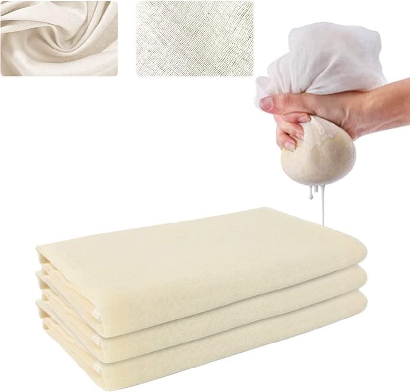 Muslin Cloths for Cooking Pack of 3 (50 x 50 cm) 100% Unbleached 90 Grade Cotton Cheesecloth, Ultra Fine Reusable Lint-Free Cheese Cloths for Straining, Baking, Decoration & Halloween