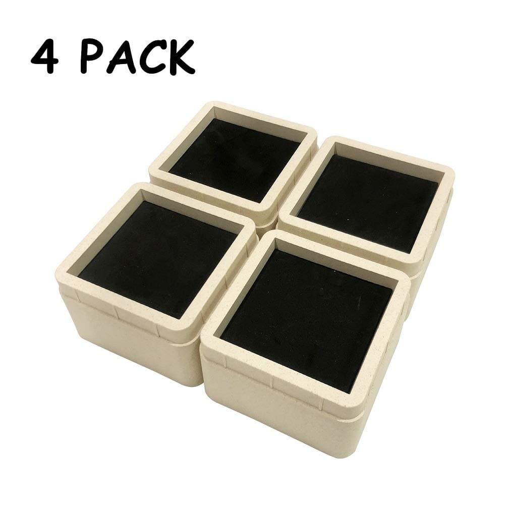 Adjustable Bed Risers Furniture Risers 3 inch - 4 Pack Square Shaped Stackable Heavy Duty Risers for Sofa, Table, Chair, Couch, Dorms - New Bamboo and Plant Fiber, Beige