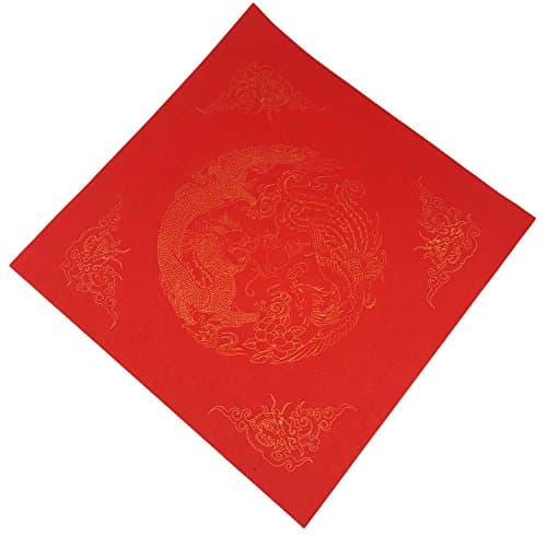 Easyou Handmade Square Red Xuan Paper with Dragons and Phoenixes Ornamented for Spring Festival Words Customs Blessing Dou fang 34cm20pcs(17"20pcs)