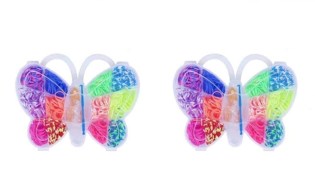 Just Flowers Loom Rubber Band Kit for DIY Crafts, 8 Colored Loom Band Set with Butterfly Design Case, (Pack of 2)