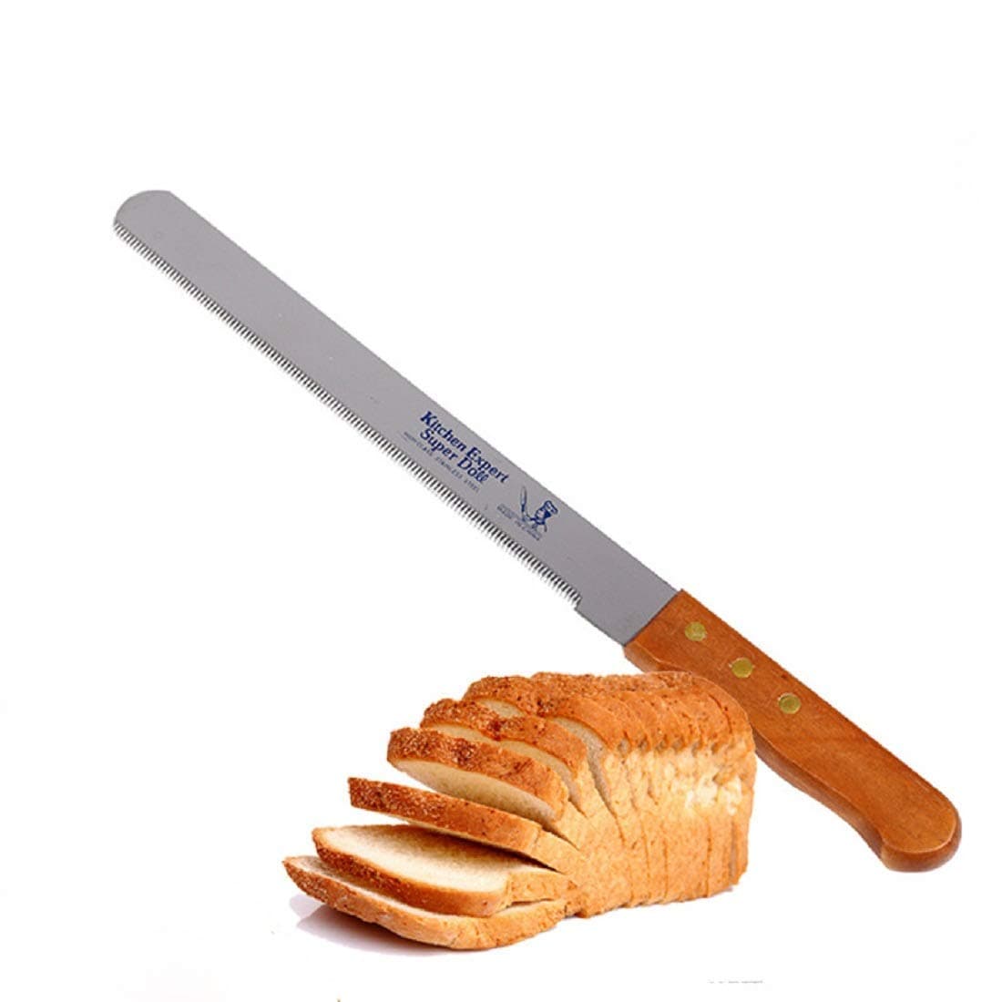12 Inch Bread Knife | Wide Teeth Wooden Handle | Stainless Steel Cake Slicer Multi-Purpose | for Cutting Crusty Breads | Dining and Vegetable Chopping - Pack of 1