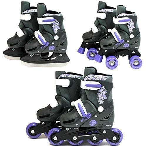 SK8 Zone Girls Purple 3in1 Roller Blades Inline Quad Skates Adjustable Size Childrens Kids Pro Combo Multi Ice Skating Boots Shoes New