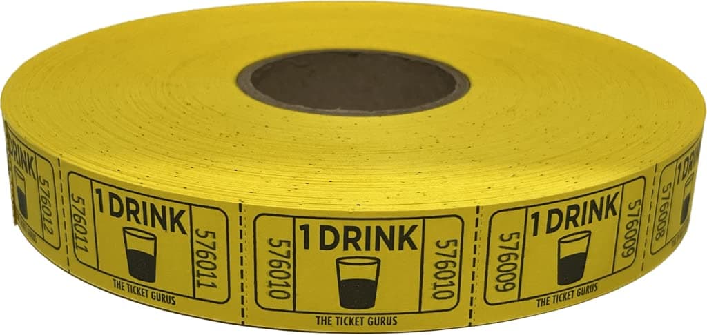 The Ticket Gurus-roll of 2000 Yellow Drink Tickets Single Roll Consecutively Numbered Raffle Tickets