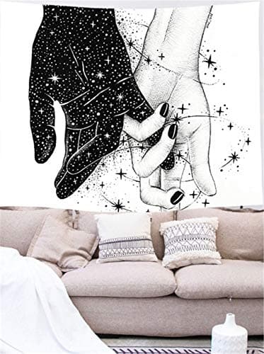 Abillyn Tapestry Black and White Love Hands, Star Galaxy Abstract Romantic Art Wall Hanging Poster Live Backdrop (Love Hands, Small)