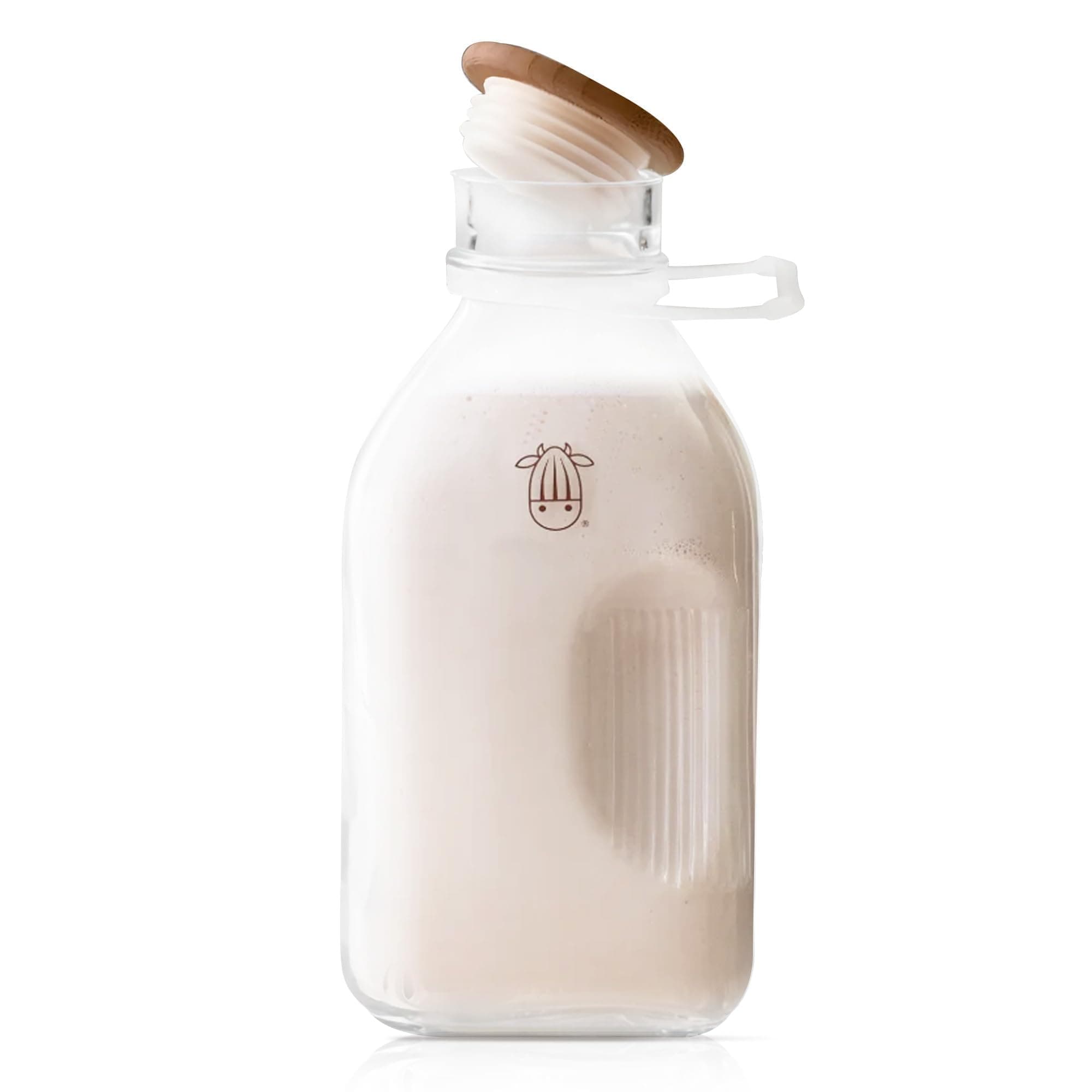 Almond Cow - Clear Glass Pitcher with Lid and Spout, 60 fl oz Capacity, 5 x 4 x 10 Inches