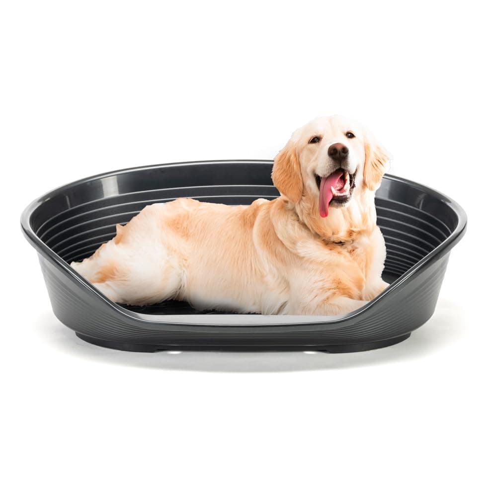 Ferplast Dog Bed, Plastic Dog Bed Extra Large, 100% Recycled Plastic, Pet Bed Washable, Dog Basket, Breathable & Antislip, Siesta Deluxe 111 x 80,5 x 33,5 cm, XXL, Black