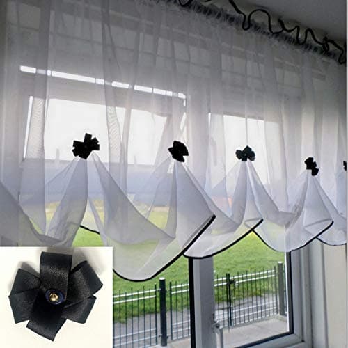 Katiesboutique ltd Beautiful White Voile Net Curtain Piping (55" x 47", Black)