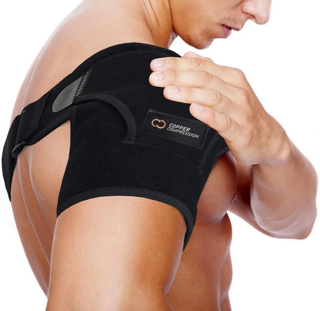 Copper Compression Recovery Shoulder Brace - Highest Copper Content Shoulder Stability Support Brace. Adjustable Fit Sleeve Wrap Men Women. Relief for Shoulder Injuries, Tendonitis (One Size Regular)