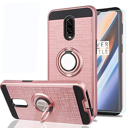 OnePlus 6T Case,OnePlus 7 Phone Cases (NOT OnePlus 6) with HD Phone Screen Protector,YmhxcY 360 Degree Rotating Ring & Bracket Dual Layer Resistant Back Cover for 1+ 6t 2018-ZH Rose Gold