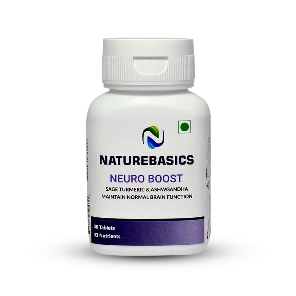 Naturebasics Neuro Boost Supplement- Premium Nootropics for Mind Clarity, Mood Balance & Brain Memory Enhancement | Supports Nervous System & Cognitive Development | 30 Natural Veg Tablets
