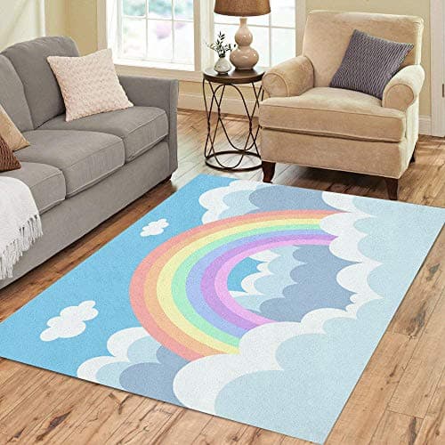 Pinbeam Area Rug Blue Beautiful Pastel Rainbow in The Cloud Colorful Home Decor Floor Rug 3' x 5' Carpet