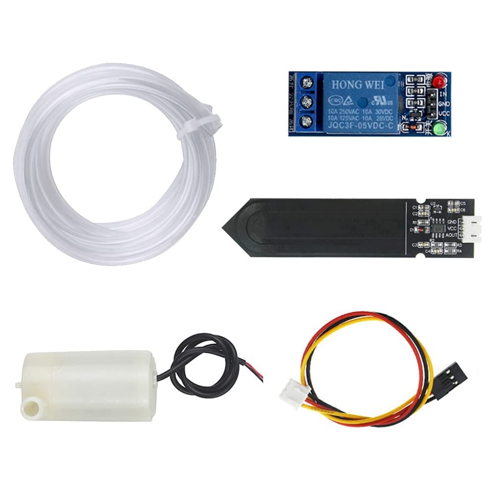 Automatic Irrigation DIY Kit Self Watering System with Capacitive Soil Moisture Sensor 1 Channel 5V Relay Module and Water Pump + 1M Vinyl Tubing for Garden Plant Flower Herb Potted