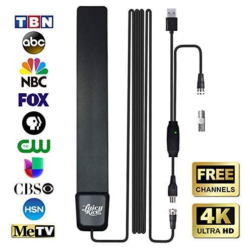 TV Antenna Indoor Amplified HDTV Antenna, JuicyKick Mini Antenna 20~55 Miles Long Range, Support 4K 1080P Freeview Local Channels with Powerful Amplifier Signal Booster and 16.4ft Coax Cable