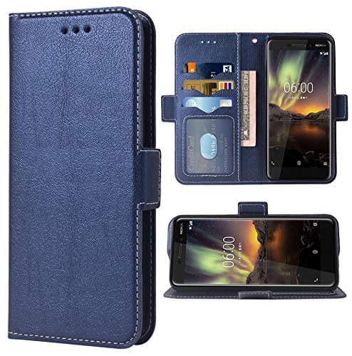Phone Case for Nokia 6.1 / Nokia 6 2018 Folio Flip Wallet Case,PU Leather Credit Card Holder Slots Full Body Protection Kickstand Hard Hybrid Protective Phone Cover for Nokia6.1 TA-1045 Men Dark Blue