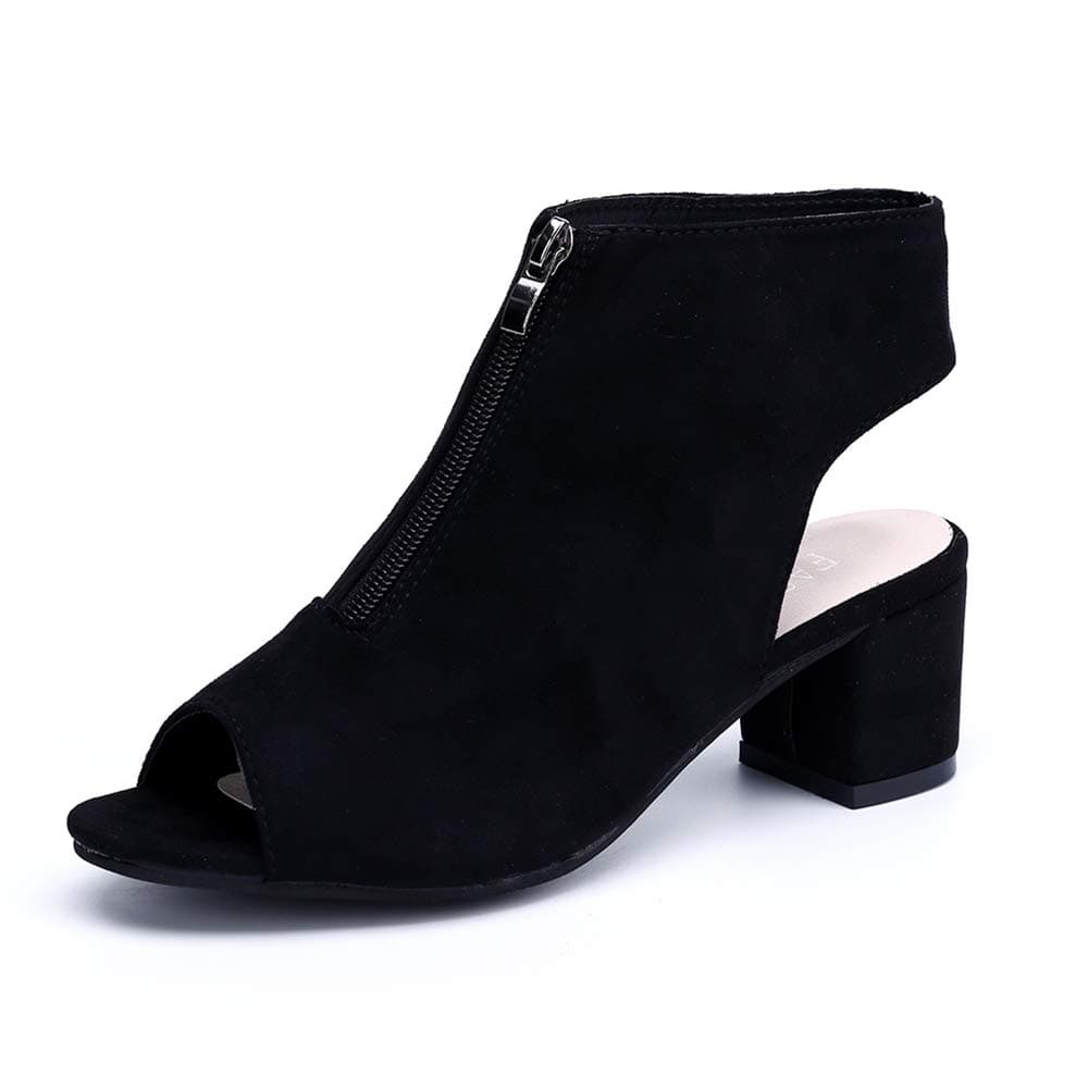 Block Heel Shoes Womens Peep Toe Sandals Slingback Zip Suede Platform High Heel 6cm Spring Summer Ladies Dress Court Shoes Red Black Grey 2.5-7 UK Black 39