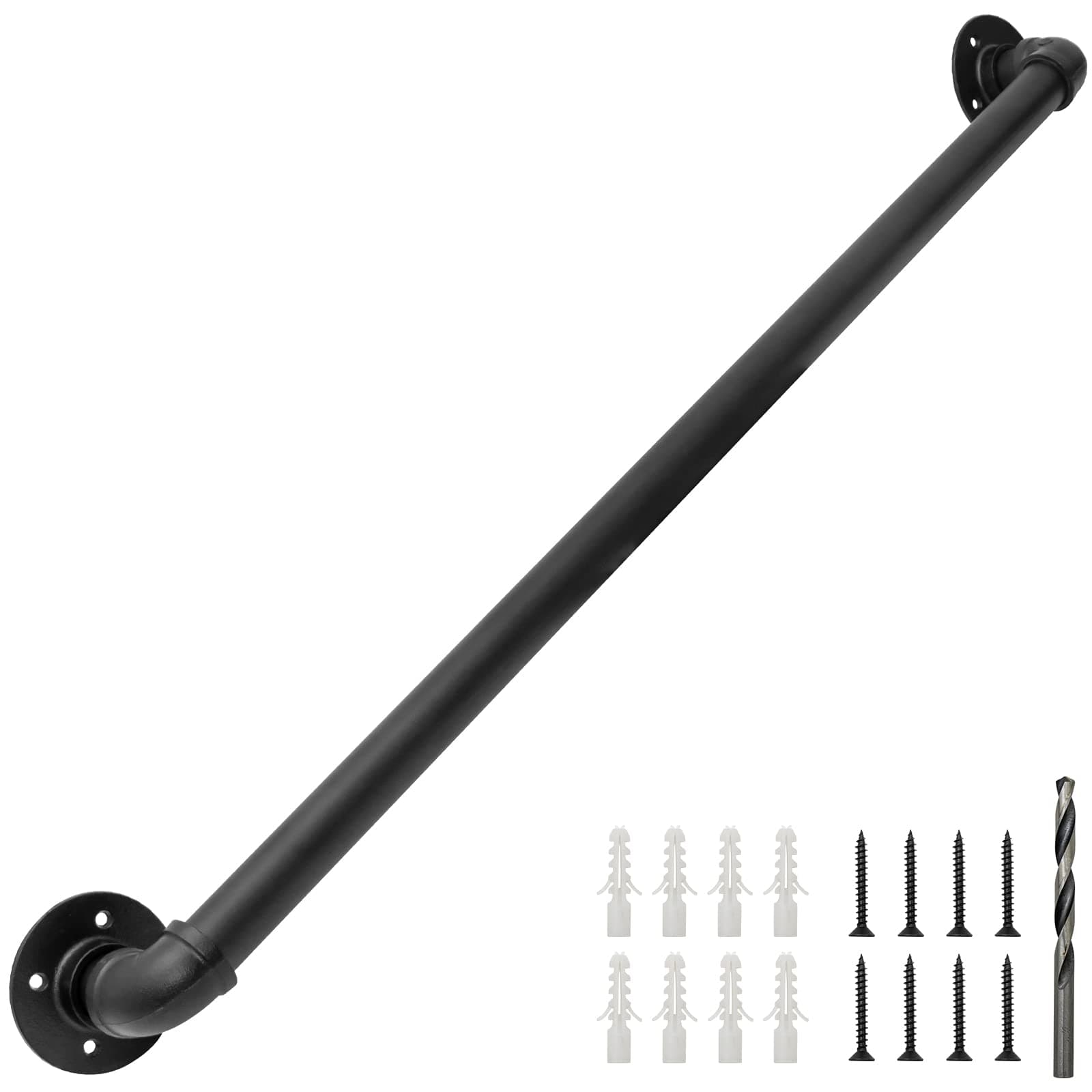 PNBO Industrial Staircase Railing, 3FT/90CM, Black Powder Coated Galvanized Pipe Handrail for Indoor Stairs