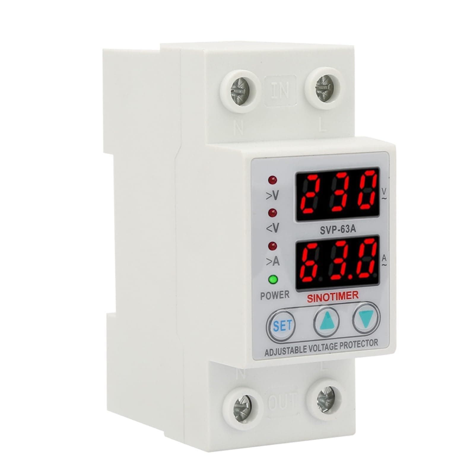 Walfront AC230V 63A Voltage Current Protector Over/Under Voltage Device Double LED Display Single Phase Low Voltage DIN Rail Installation