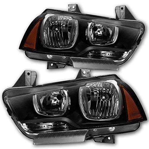 JSBOYAT Headlight Assembly Replacement for 2011-2014 Dodge Charger Halogen Headlamp with Smoked Black Housing Amber Reflector Driver and Passenger Side (Smoked Black)