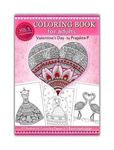 Valentines day coloring book for adults, Vol 05 by Prajakta P, spiral bound romantic coloring book with relaxing stress relieving patterns for all