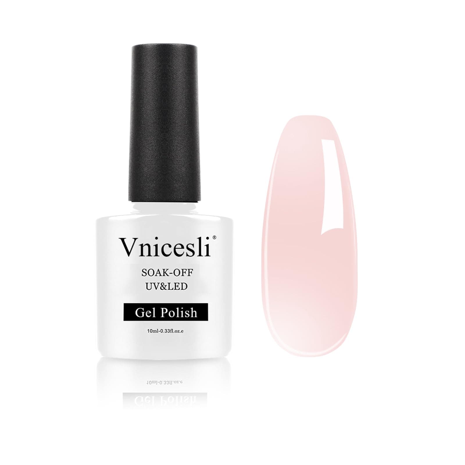 Vnicesli Sheer Pink Gel Polish - French Nail Art Manicure Nail Varnish - Soak Off LED Gel - Natural Transparent Jelly - 10ml