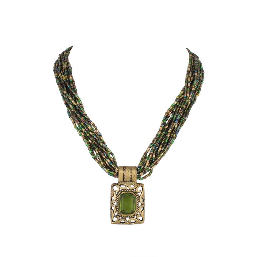 DCA Gold Brass/Glass Women Necklace (Green-Gold)