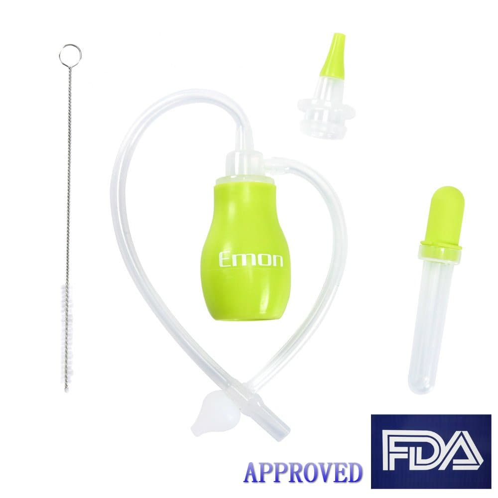 Emon Silicone Nasal Aspirator Vacuum Suction Use Parents’ Mouth Two Ways to Work With a Feeder Set For Baby Color Green