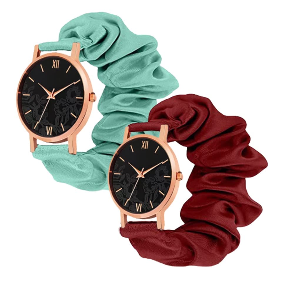 FYLAINCE™ Combo Pack Scrunchies Watch Classic & Unique Scrunchies Watches Strap Cloth Soft Pattern Solid Fabric Wristband I Watch Cute Elastic Scrunchy Bands Watch for Women & Girls Combo Pack