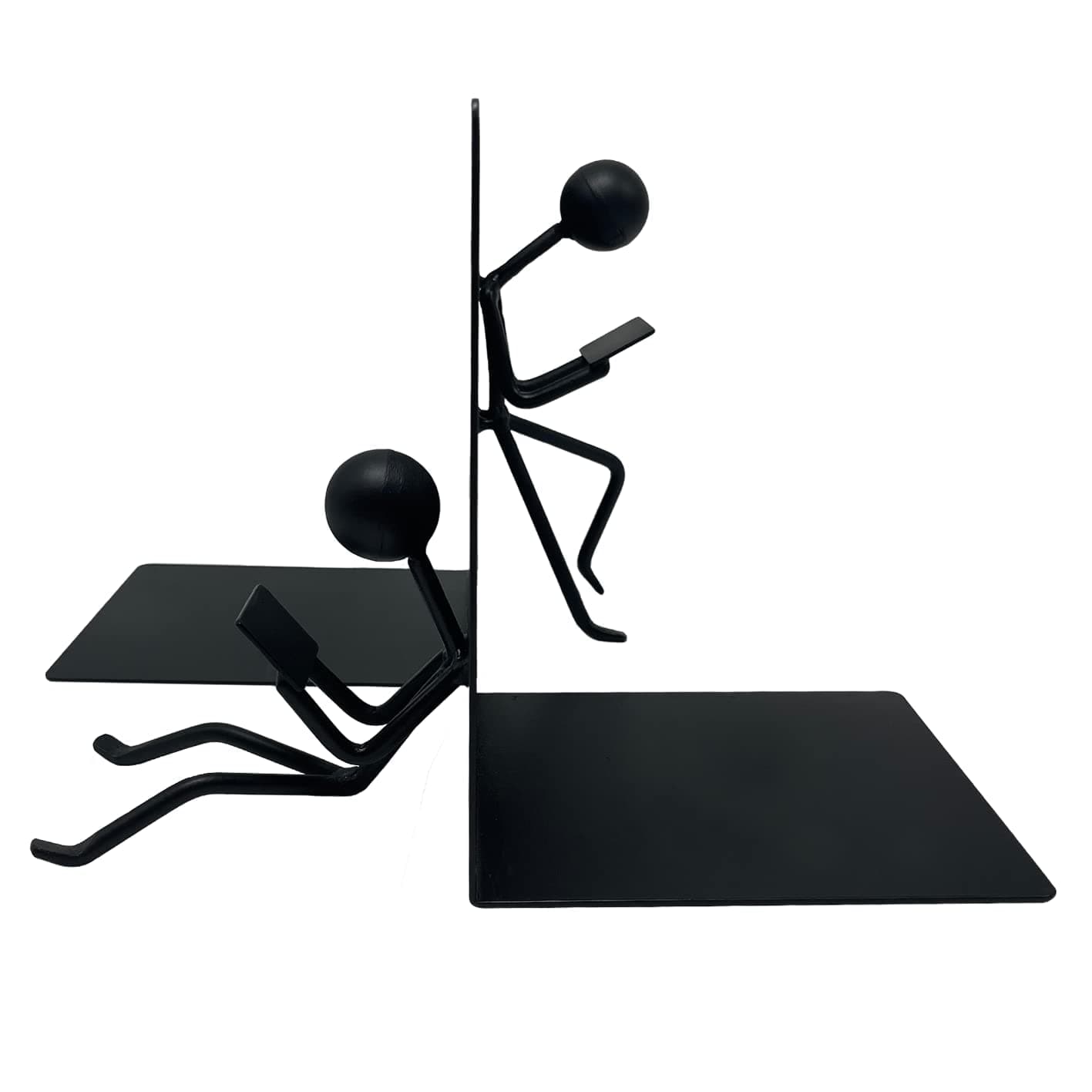 Ottimo Heavy Duty Metal Unique Office Desk Bookends for use as Bookshelf Decor, Home, Office or Kitchen Shelves. Unique, Cute and Decorative Book Stopper to Hold Books, Great Gift Idea (Black)