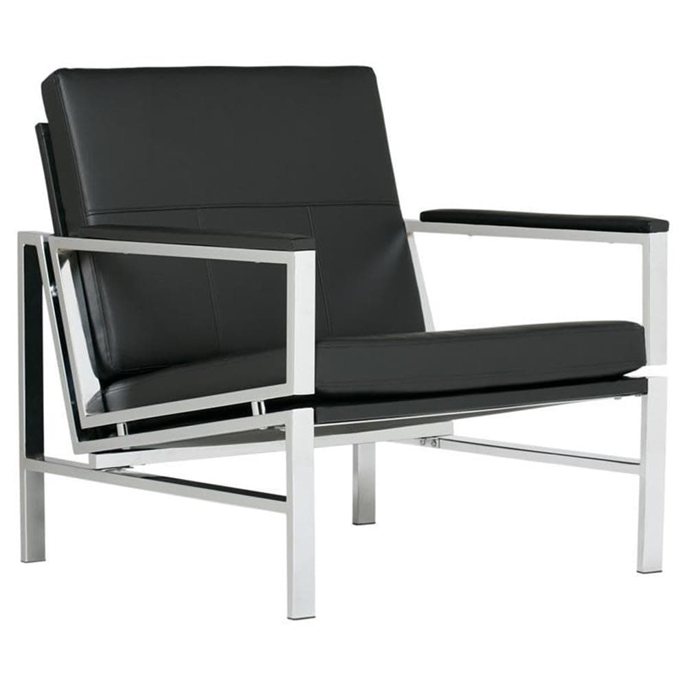 Atlas Modern Accent Chair in Blended Leather, Chrome / Black